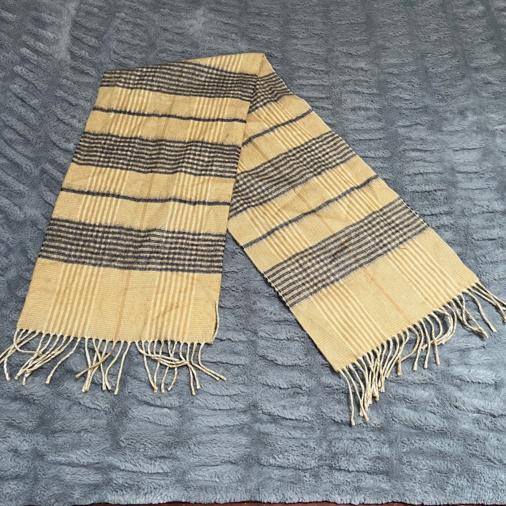 Christian‎ Dior Monsieur Cashmaire Scarf Tan Black Striped Made in Japan Vintage